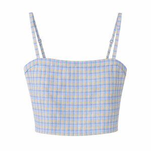 Elodie Plaid Square Neck Crop Top Extra Large NWOT